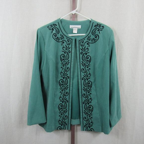 Large Jade Green Open Front Blazer Suit Jacket with Embroidery Serengeti - Picture 1 of 8